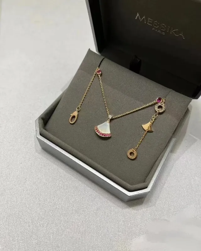 Messika Gold Pink Fan-Shaped Pendant Mother-of-Pearl Center Necklace 2