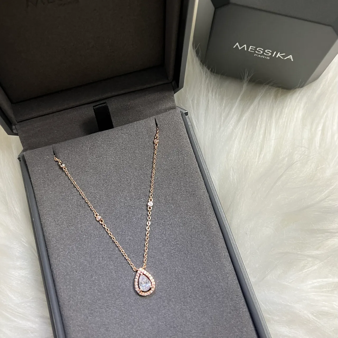 Messika Silver White Teardrop Pendant Pavé Halo Setting Necklace 2