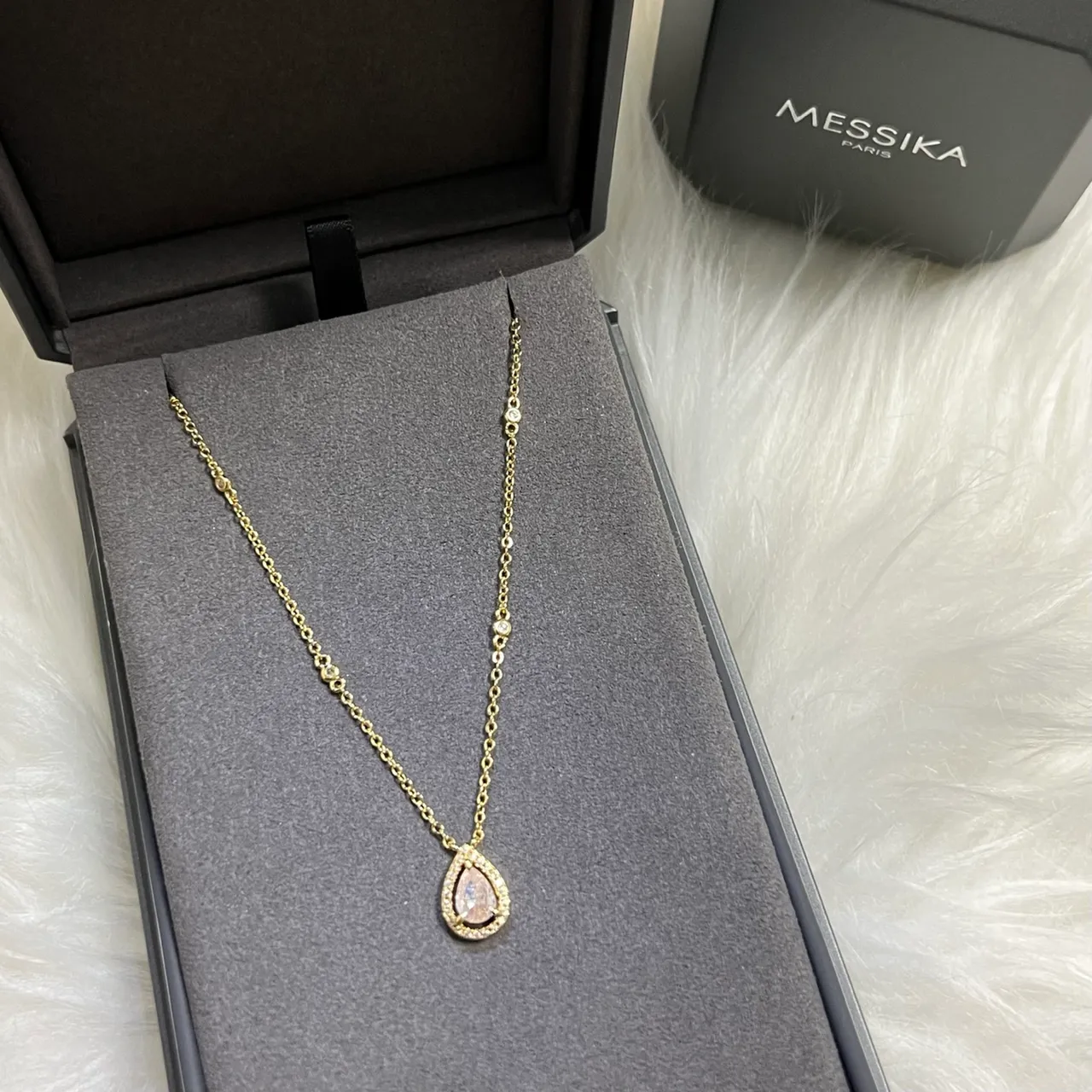 Messika Silver White Teardrop Pendant Pavé Halo Setting Necklace 3