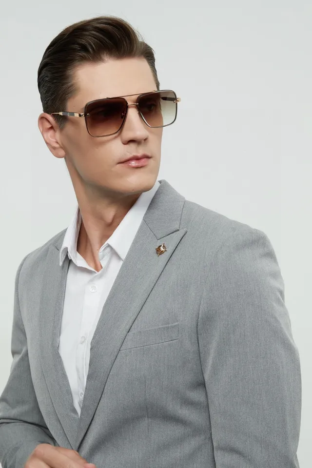 Metal Frame Square Aviator Gradient Tint Sunglasses 8