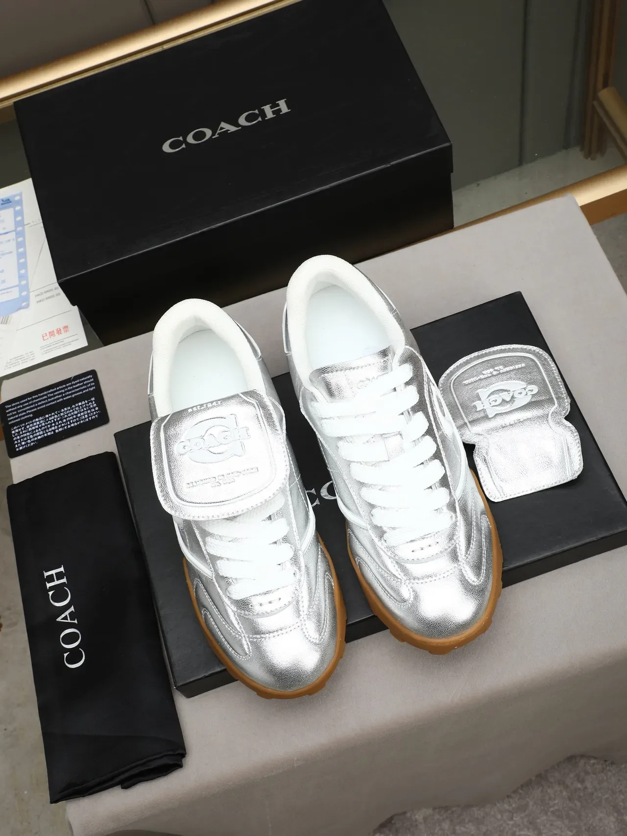 Metallic Silver and Gum Retro Turf-Inspired Lifestyle Sneakers 2