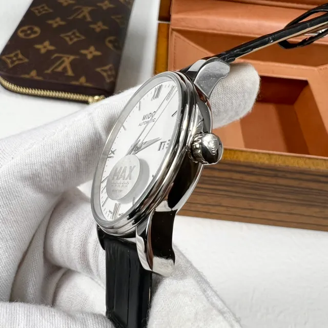Mido Multifort Chronometer Open Heart सफेद डायल काला पट्टा यांत्रिक घड़ी 7