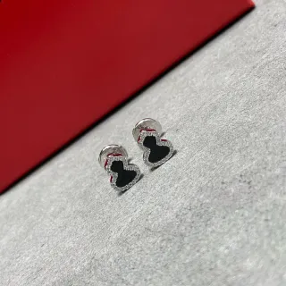 Mini Heart-Shaped Pavé Black Inlay Stud Earrings