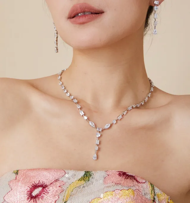 Multi-Cut Stone Y-Drop Pendant Necklace 2