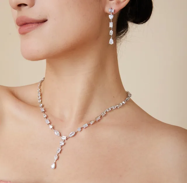 Multi-Cut Stone Y-Drop Pendant Necklace 8
