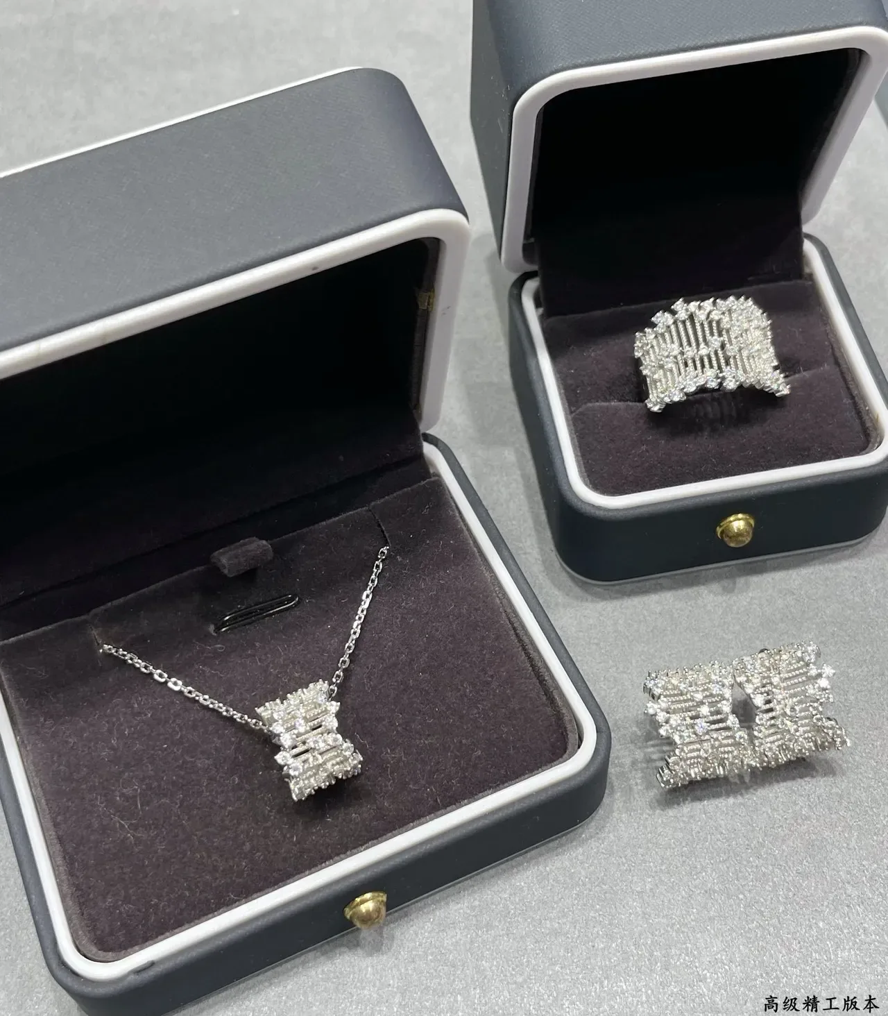 Multi-Tiered Pavé-Set Rectangular Pendant Necklace 4