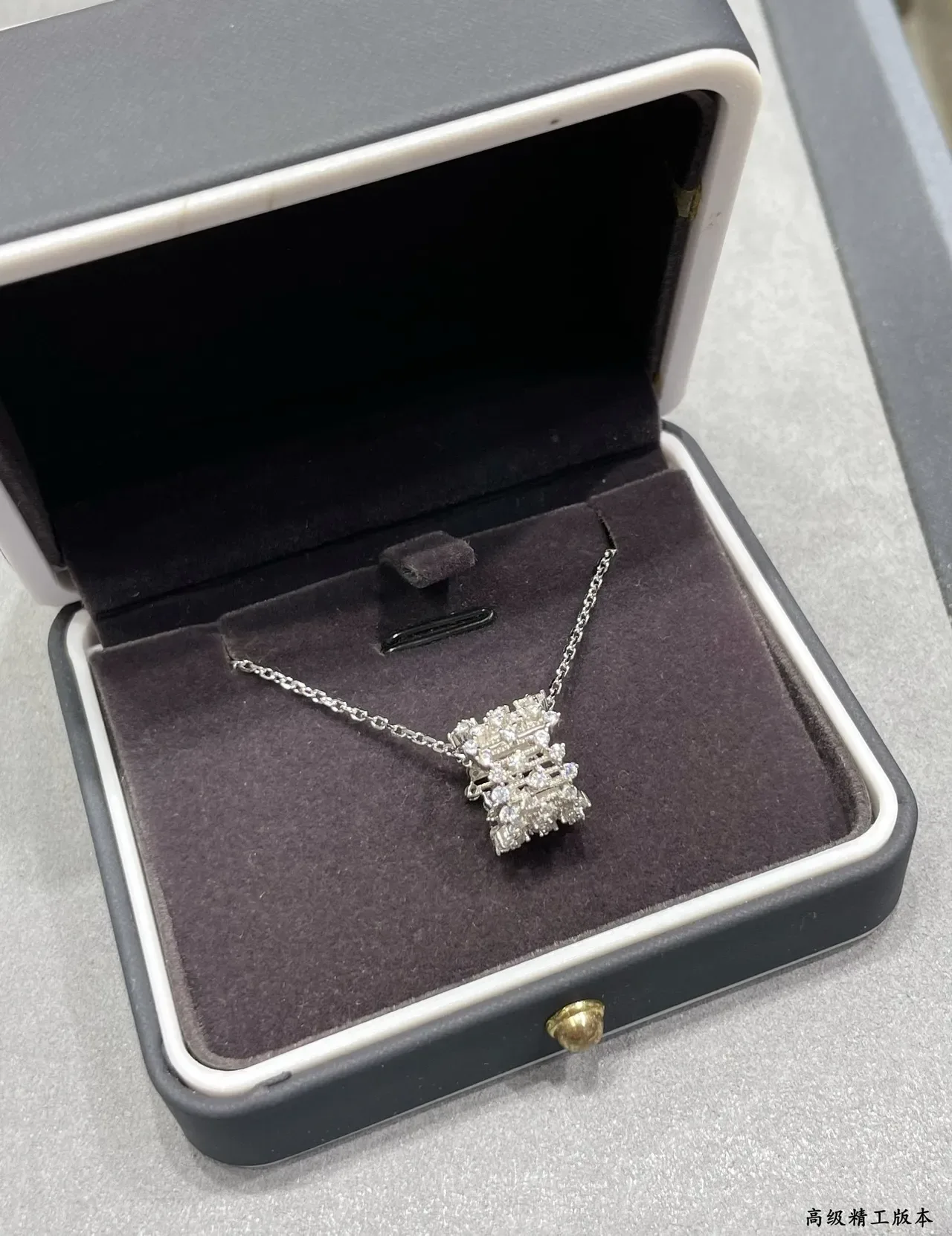 Multi-Tiered Pavé-Set Rectangular Pendant Necklace 8