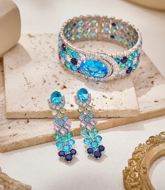 Multicolor Blue Gemstone Cascade Drop Earrings 2