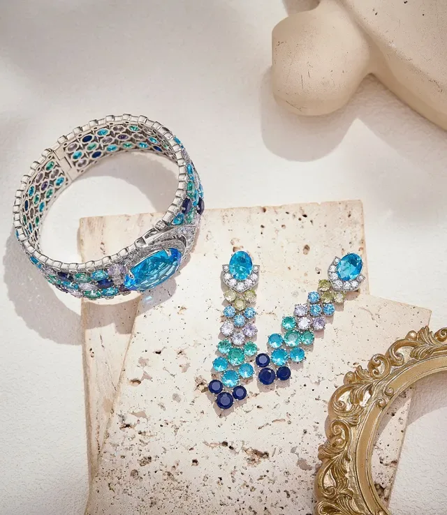 Multicolor Blue Gemstone Cascade Drop Earrings 4