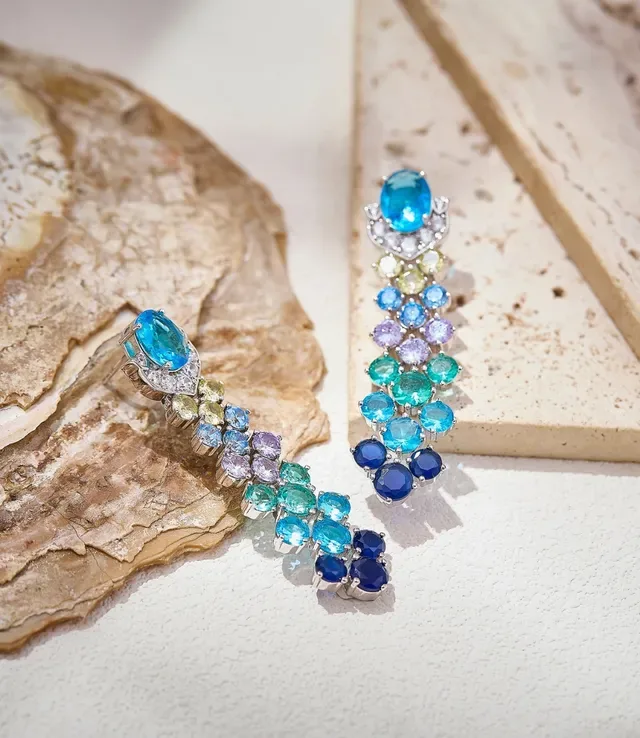 Multicolor Blue Gemstone Cascade Drop Earrings 5