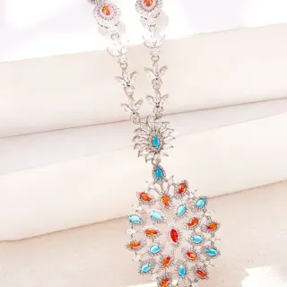 Multicolor Crystal-Encrusted Floral Pendant Necklace