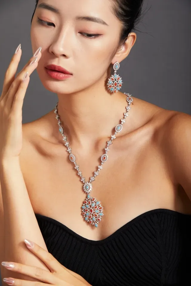 Multicolor Crystal-Encrusted Floral Pendant Necklace 4