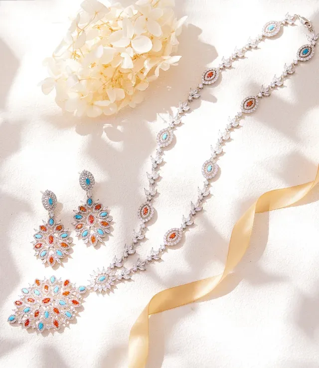 Multicolor Crystal-Encrusted Floral Pendant Necklace 6