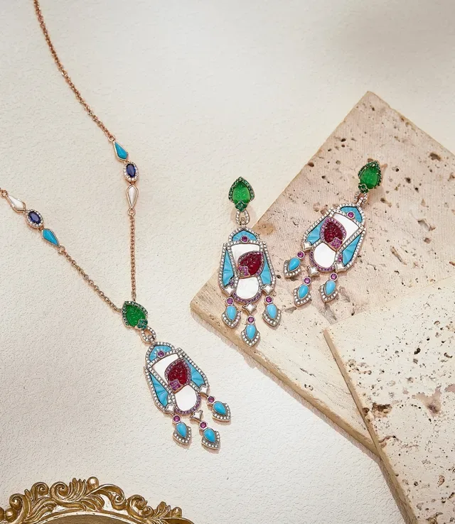 Multicolor Enamel and Gemstone Pendant Necklace 2