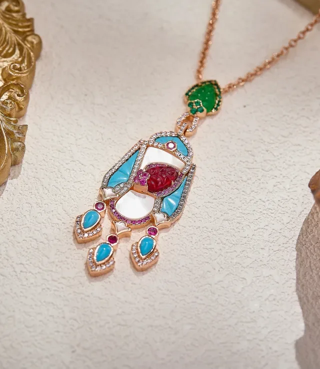 Multicolor Enamel and Gemstone Pendant Necklace 4