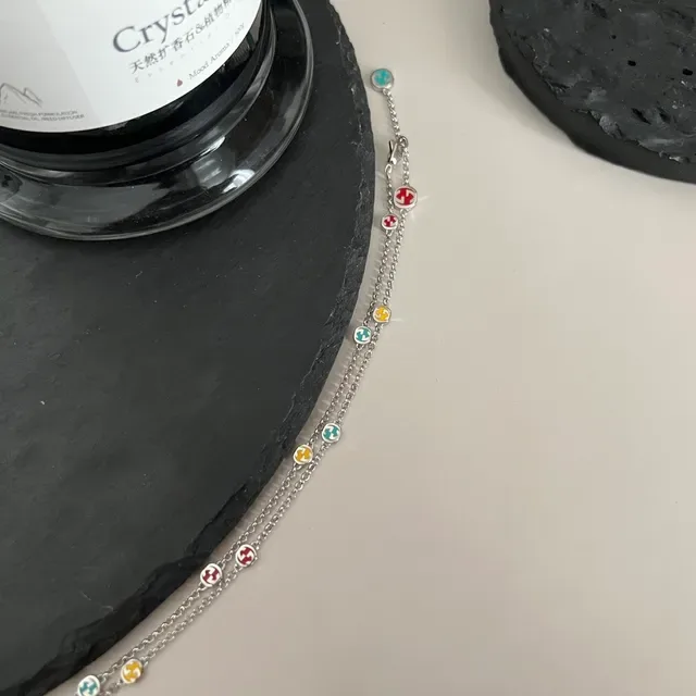 Multicolor Enamel Charm Station Necklace 4