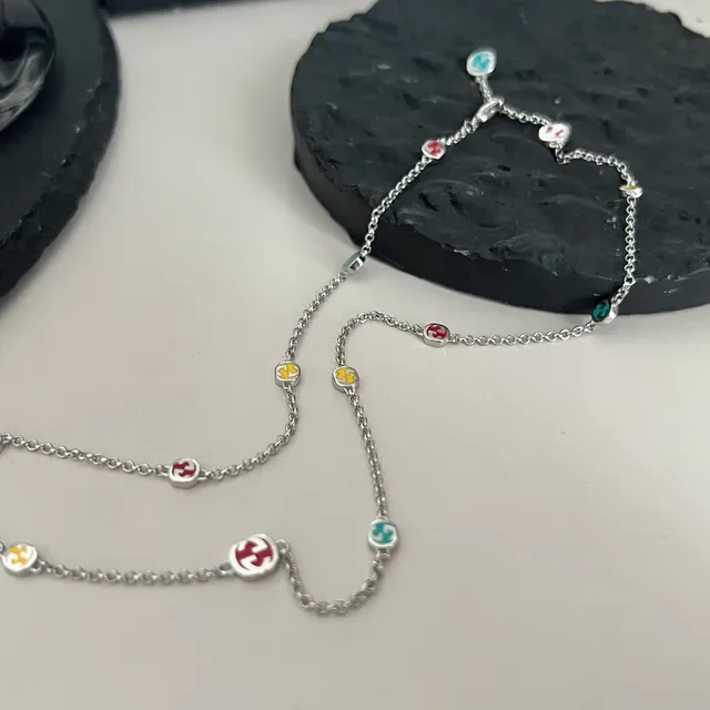 Multicolor Enamel Charm Station Necklace 5