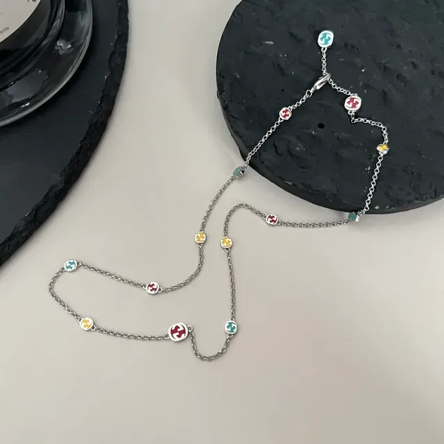 Multicolor Enamel Charm Station Necklace 6
