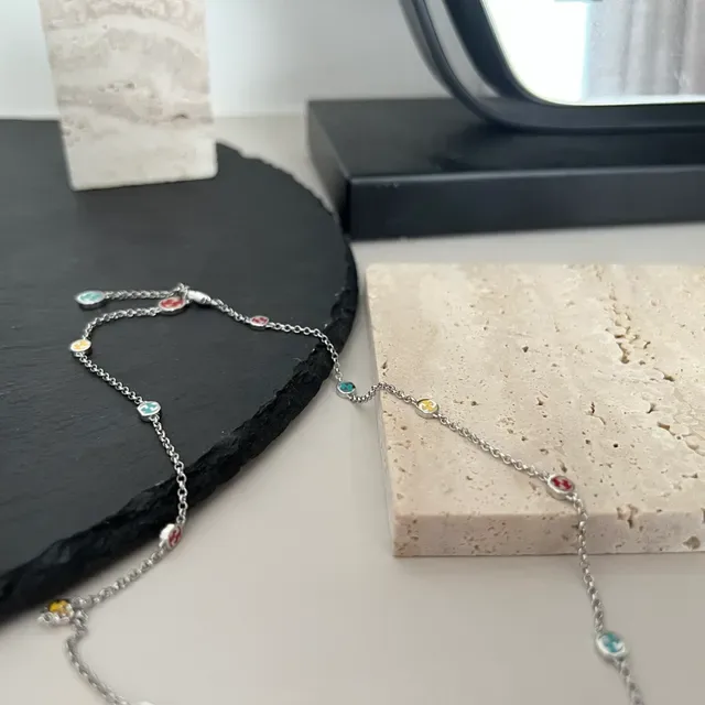 Multicolor Enamel Charm Station Necklace 7