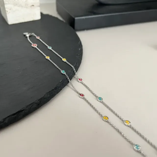 Multicolor Enamel Charm Station Necklace 8
