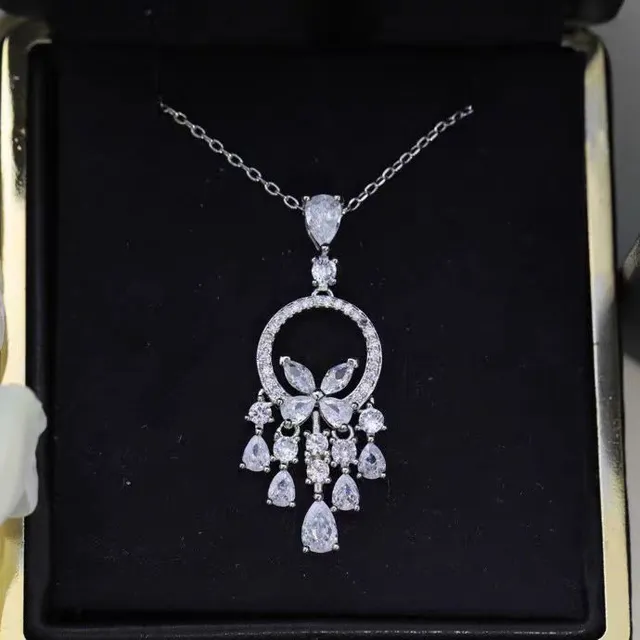 Multicolor Silver Floral Chandelier Pendant Metal Necklace 2