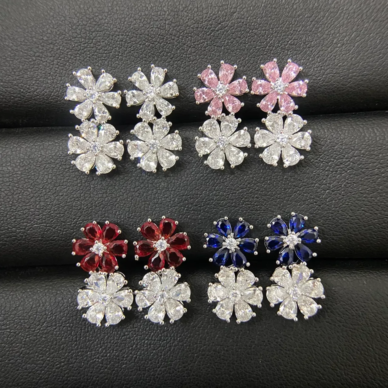 Multicolor Two-Tiered Floral Petal-Cut Stones Earrings 1