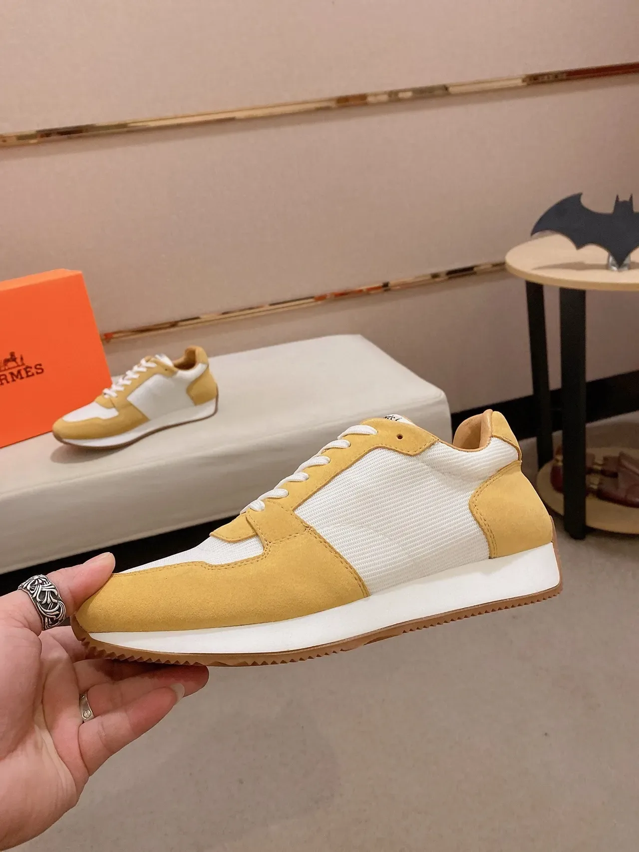 Mustard and White Panelled Retro Runner Sneaker 3
