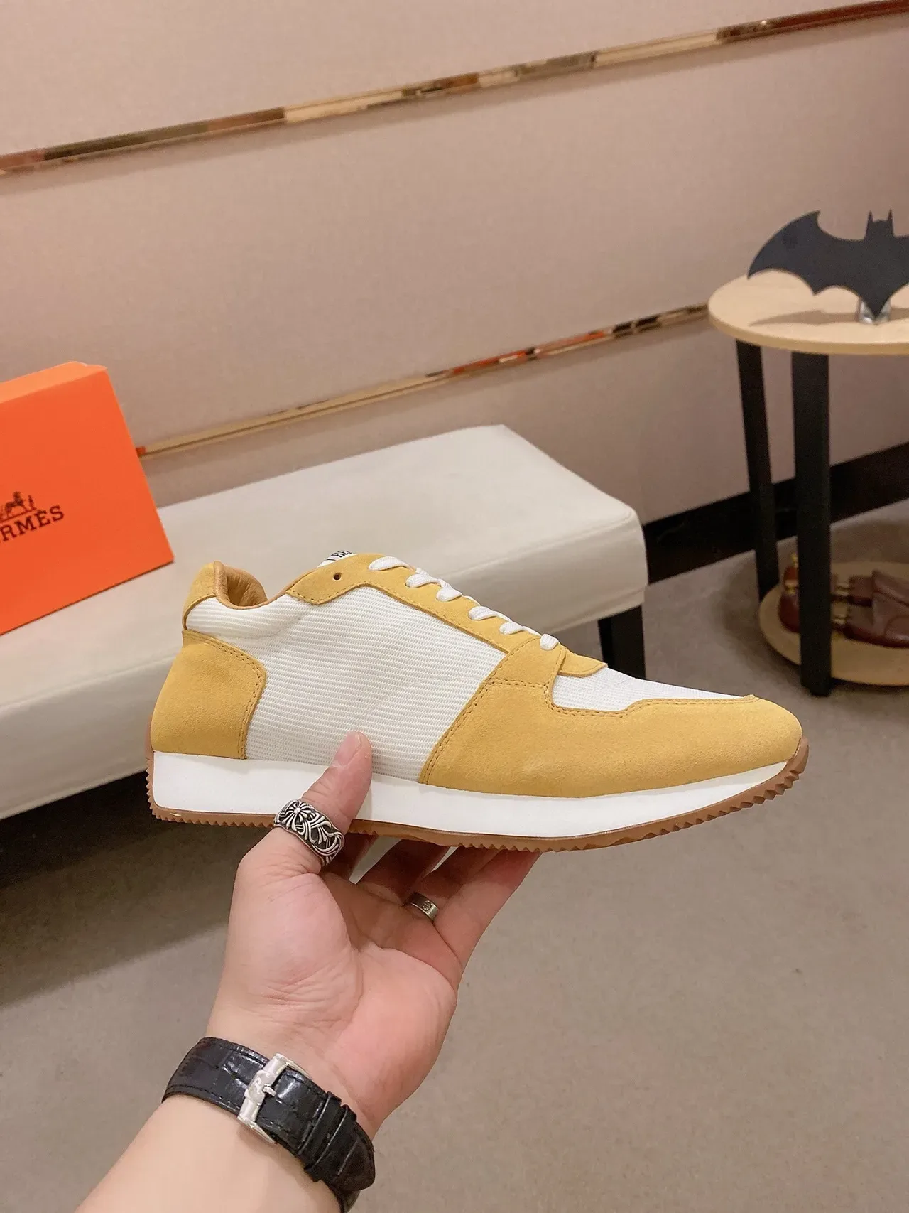 Mustard and White Panelled Retro Runner Sneaker 4