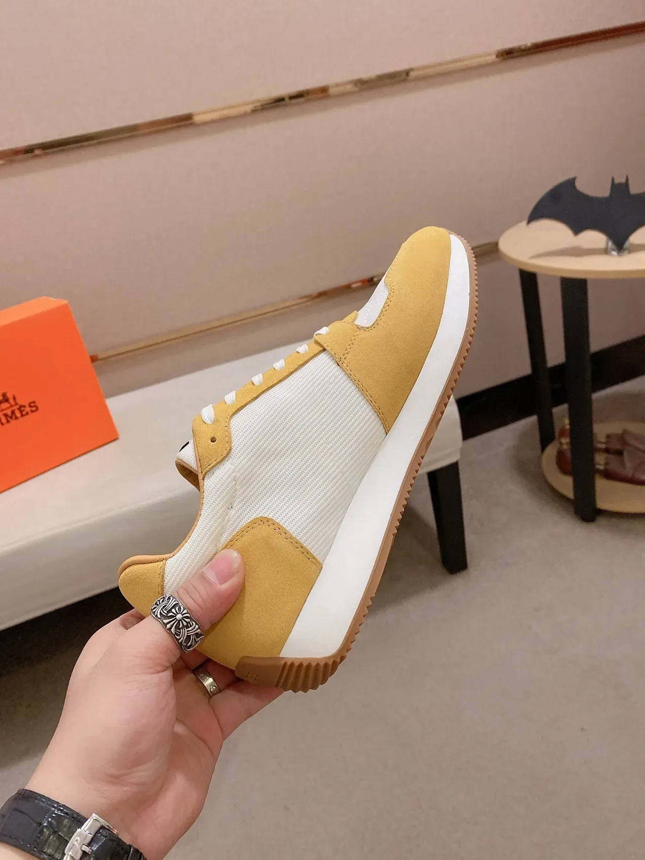 Mustard and White Panelled Retro Runner Sneaker 5