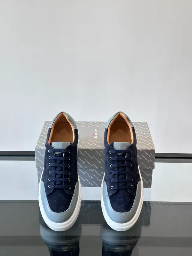 Navy and Gray Suede Platform Lifestyle Sneakers 4