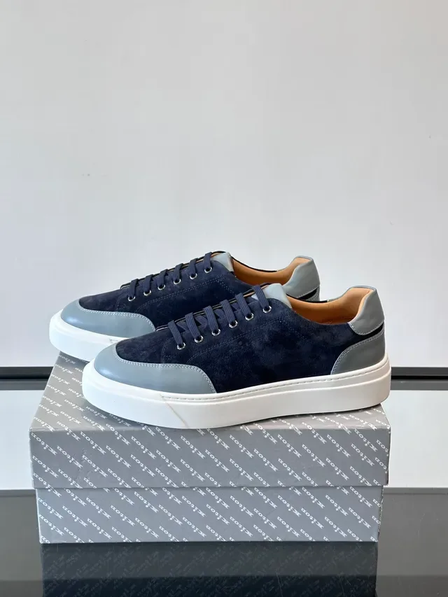 Navy and Gray Suede Platform Lifestyle Sneakers 5