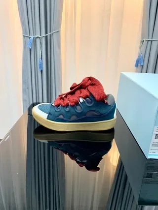 Navy and Red Oversized Knotted Lace Sneakers 5