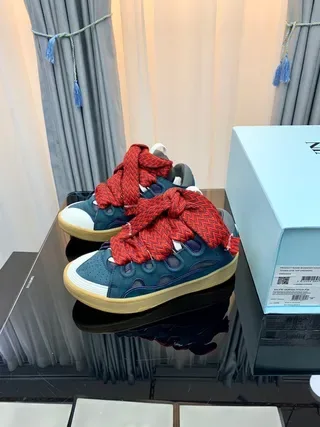 Navy and Red Oversized Knotted Lace Sneakers 6