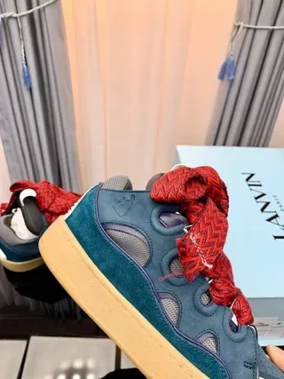 Navy and Red Oversized Knotted Lace Sneakers 8