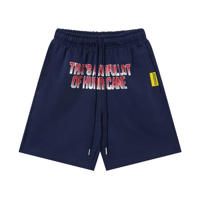 Navy Blue Gradient Graphic Print Elastic-Waist Shorts 2