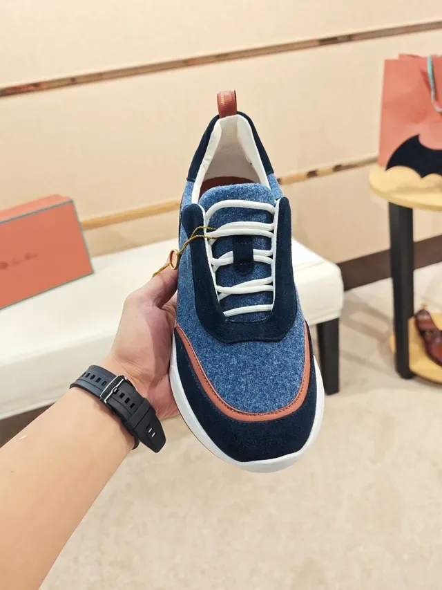 Navy Blue Mixed-Material Upper Sculpted White Midsole Sneakers 6