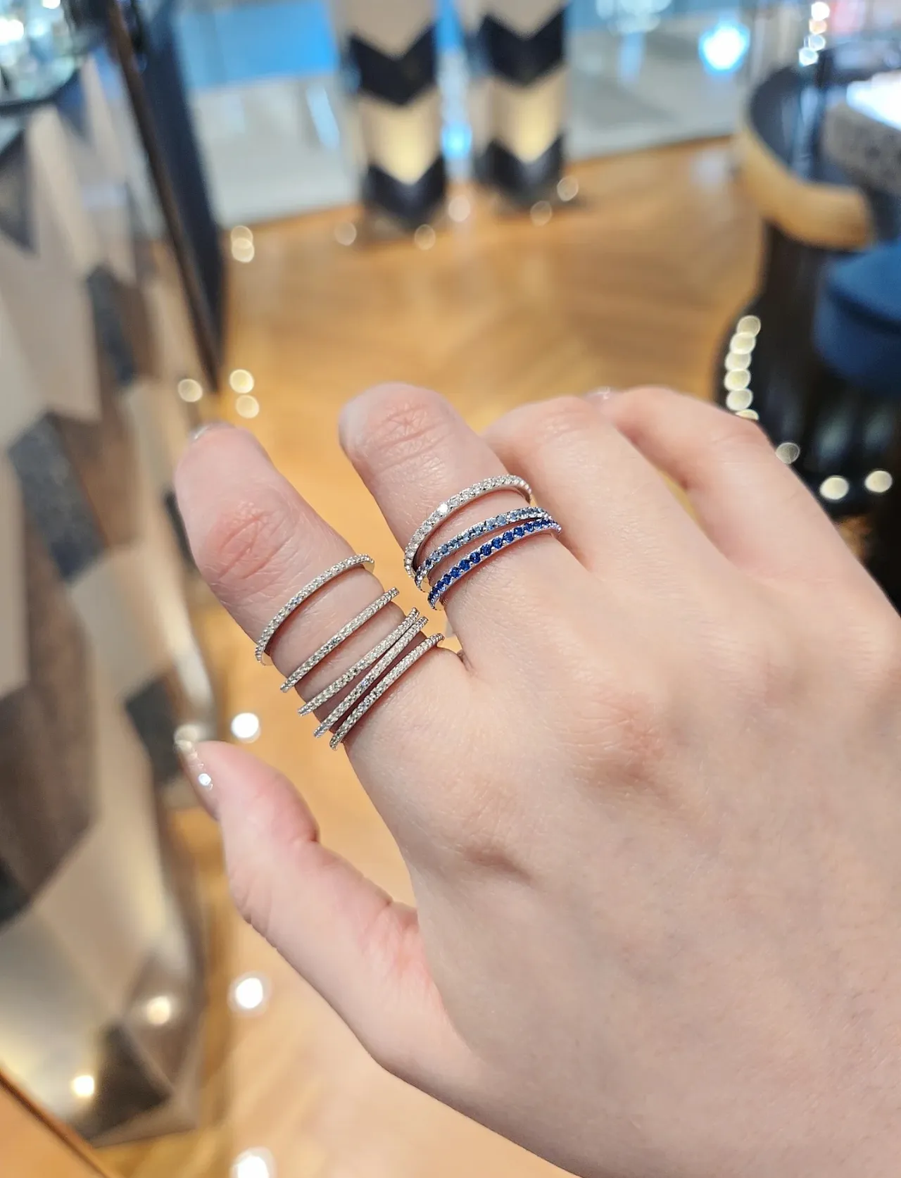 Navy Blue Pavé-Set Thin Band Ring 2