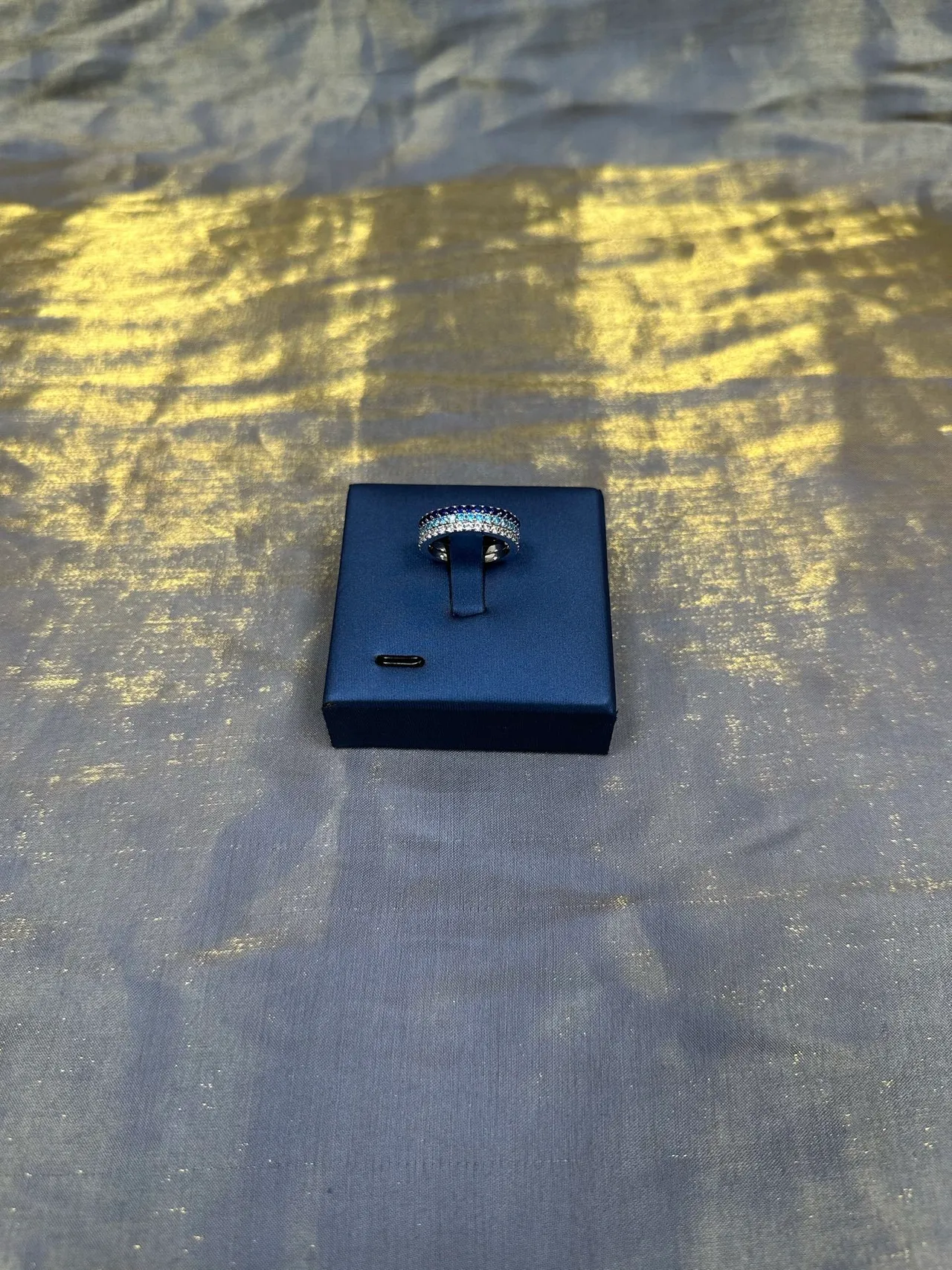 Navy Blue Pavé-Set Thin Band Ring 8