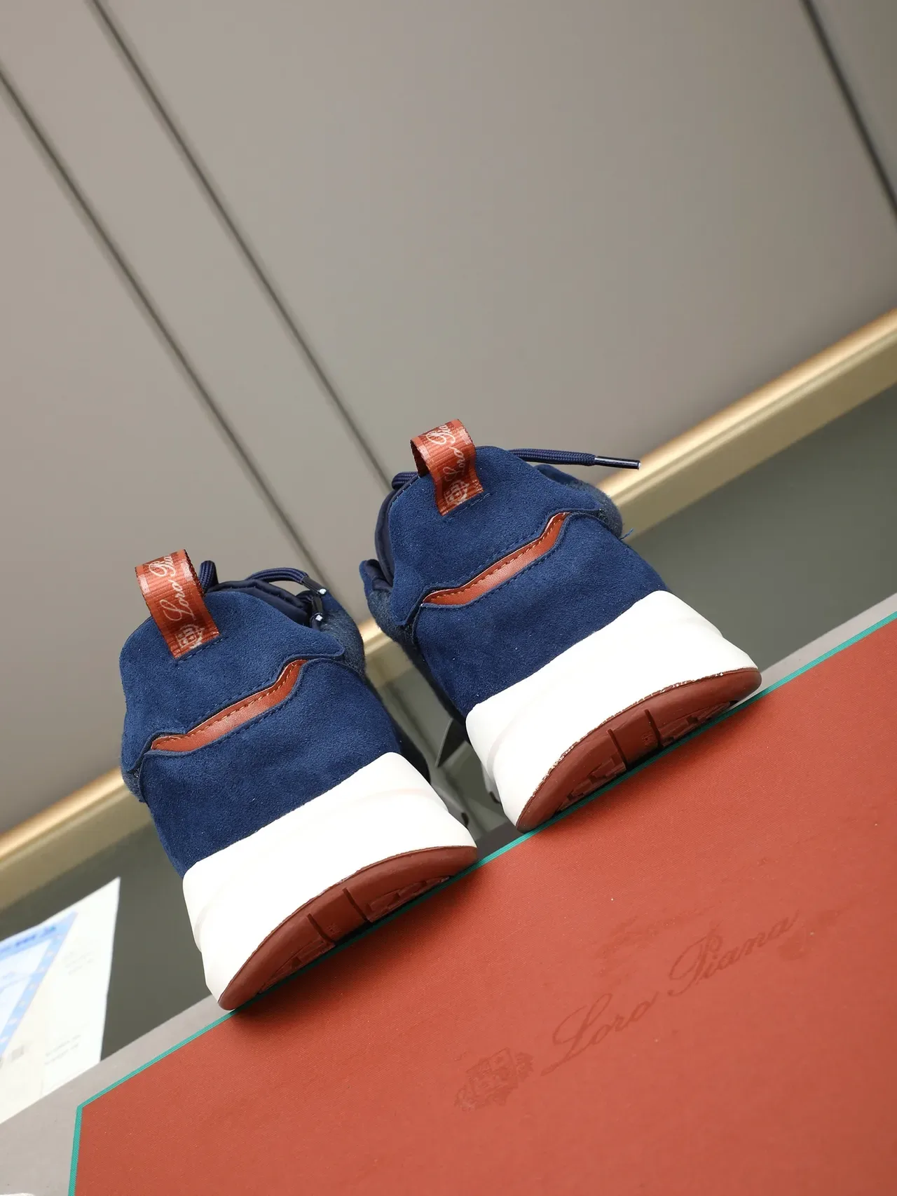 Navy Brown Blue Suede And Mesh Upper Sculpted White Midsole Sneakers 3