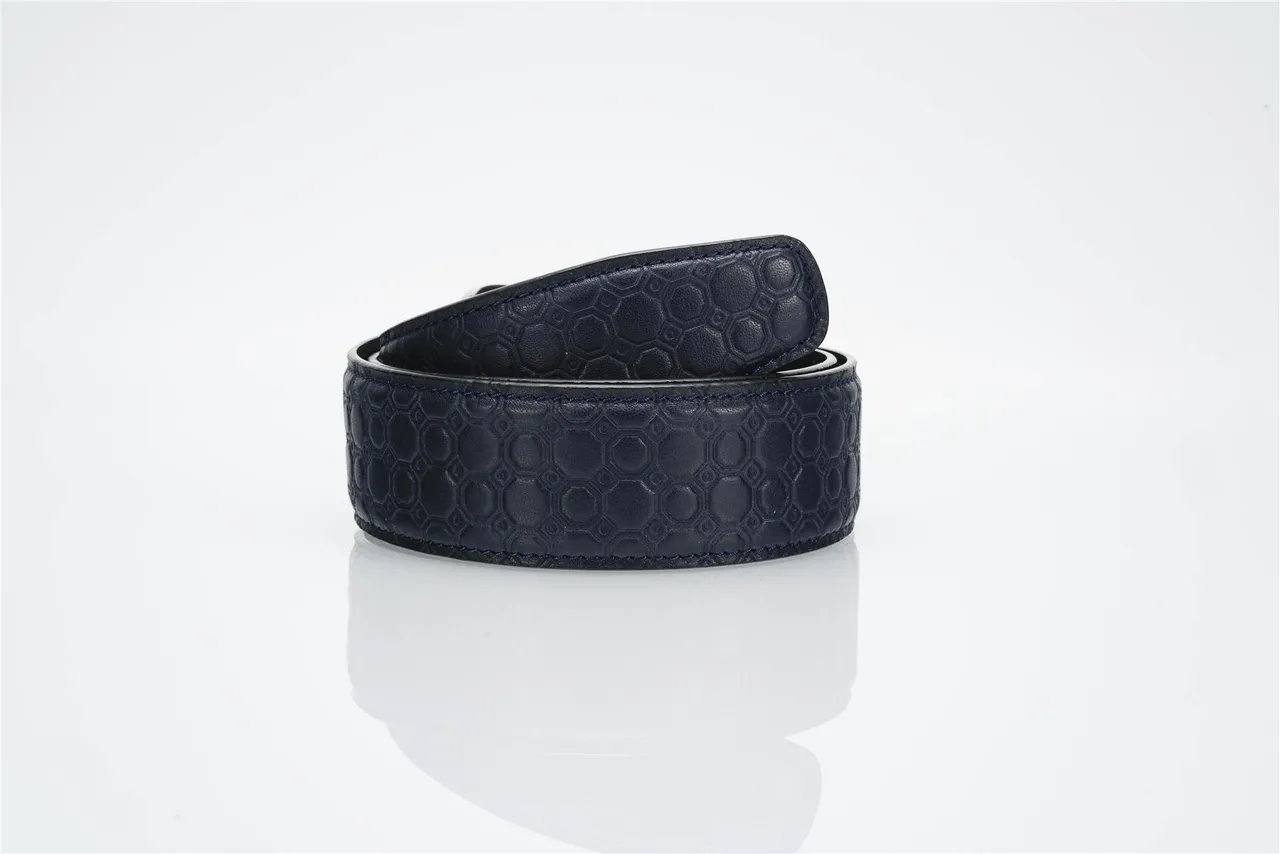 Navy Gold Hexagonal-Embossed Sculpted Golden Eagle Head Buckle Leather Belt 3
