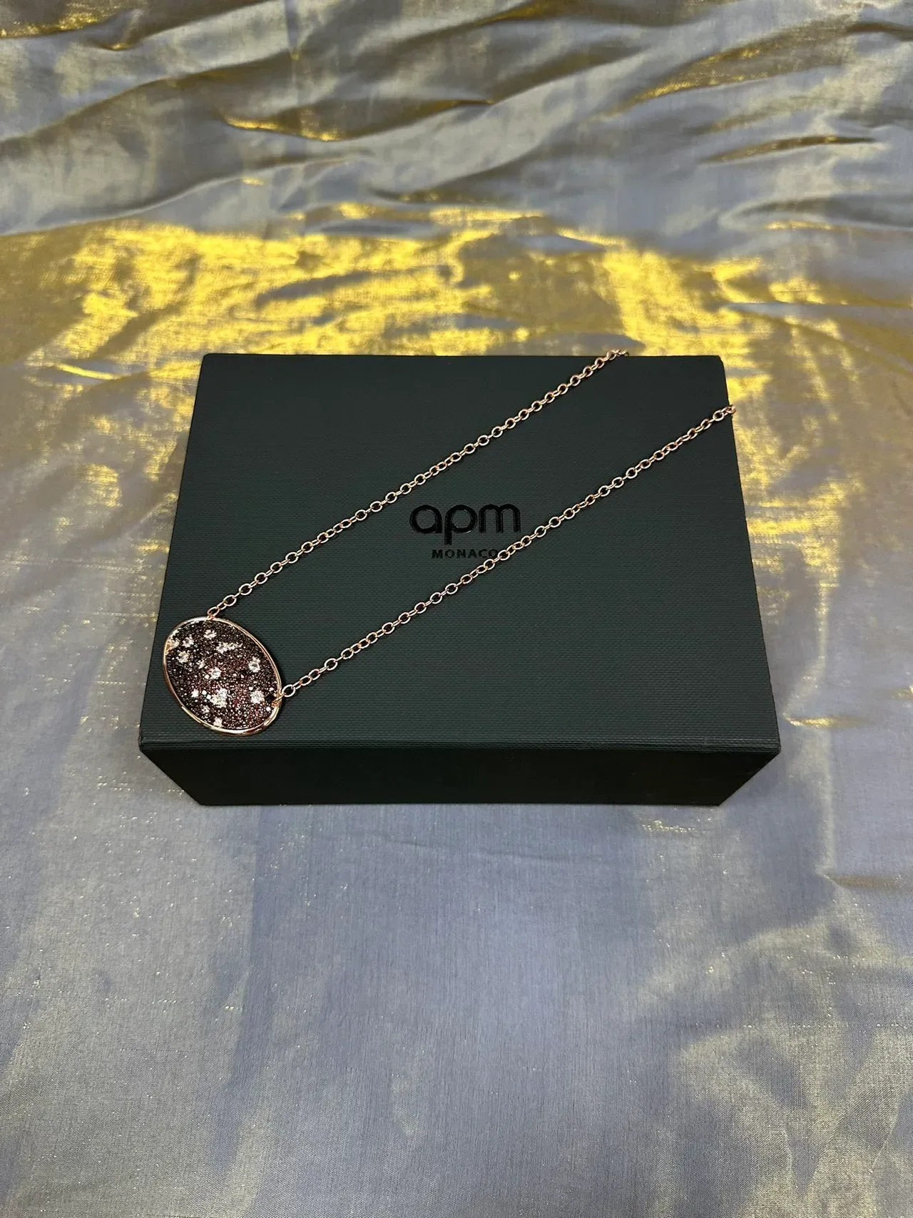 Navy Gold Oval Druzy Pendant Link Chain Necklace 5