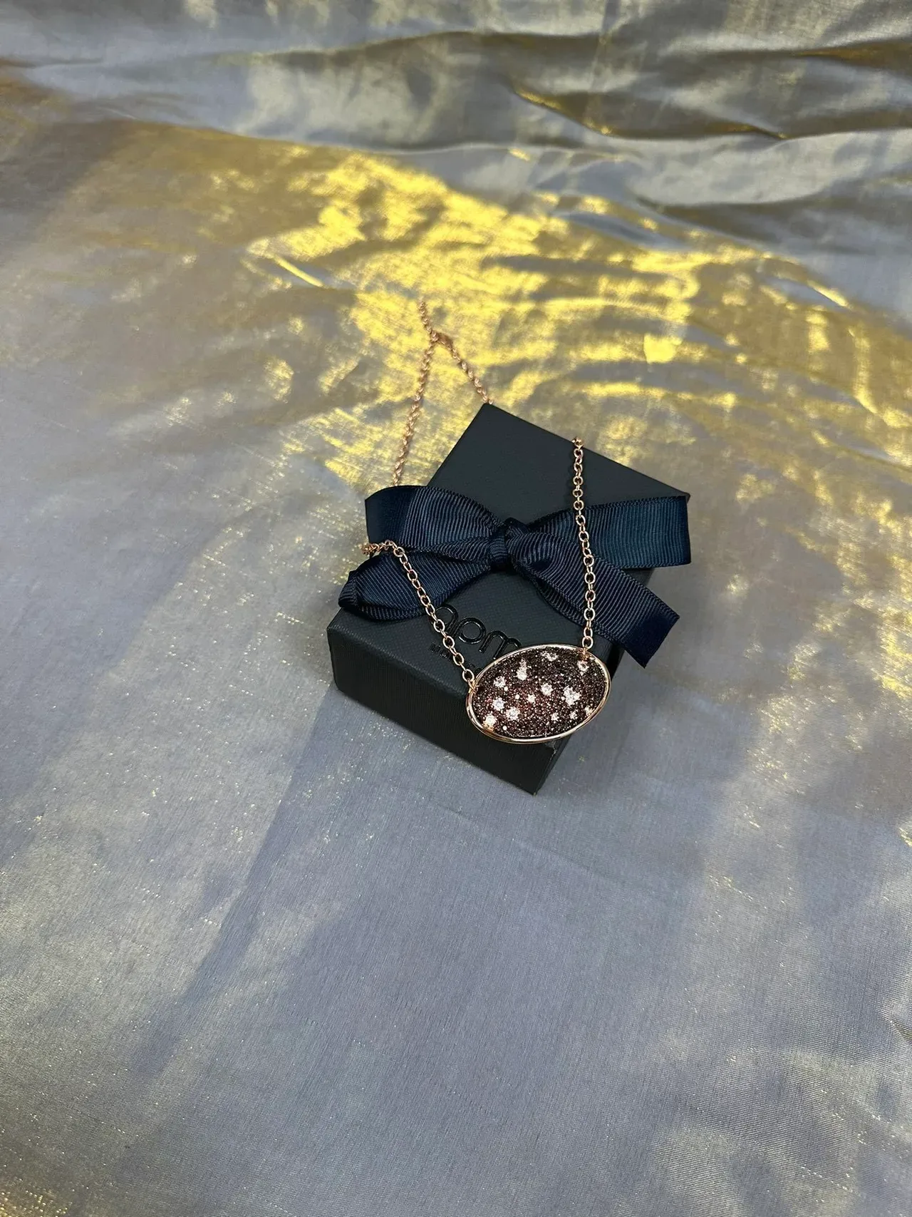Navy Gold Oval Druzy Pendant Link Chain Necklace 6