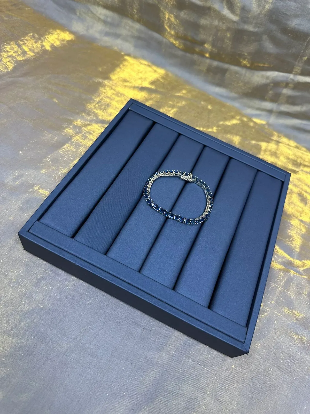 Navy Gold Satin-Lined Segmented Tray Jewelry 5