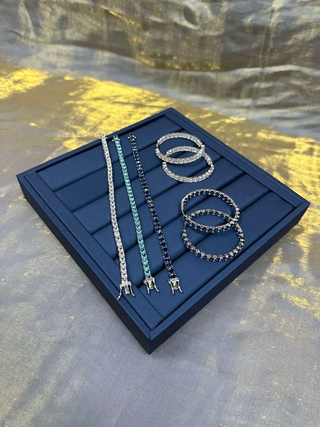 Navy Gold Satin-Lined Segmented Tray Jewelry 8