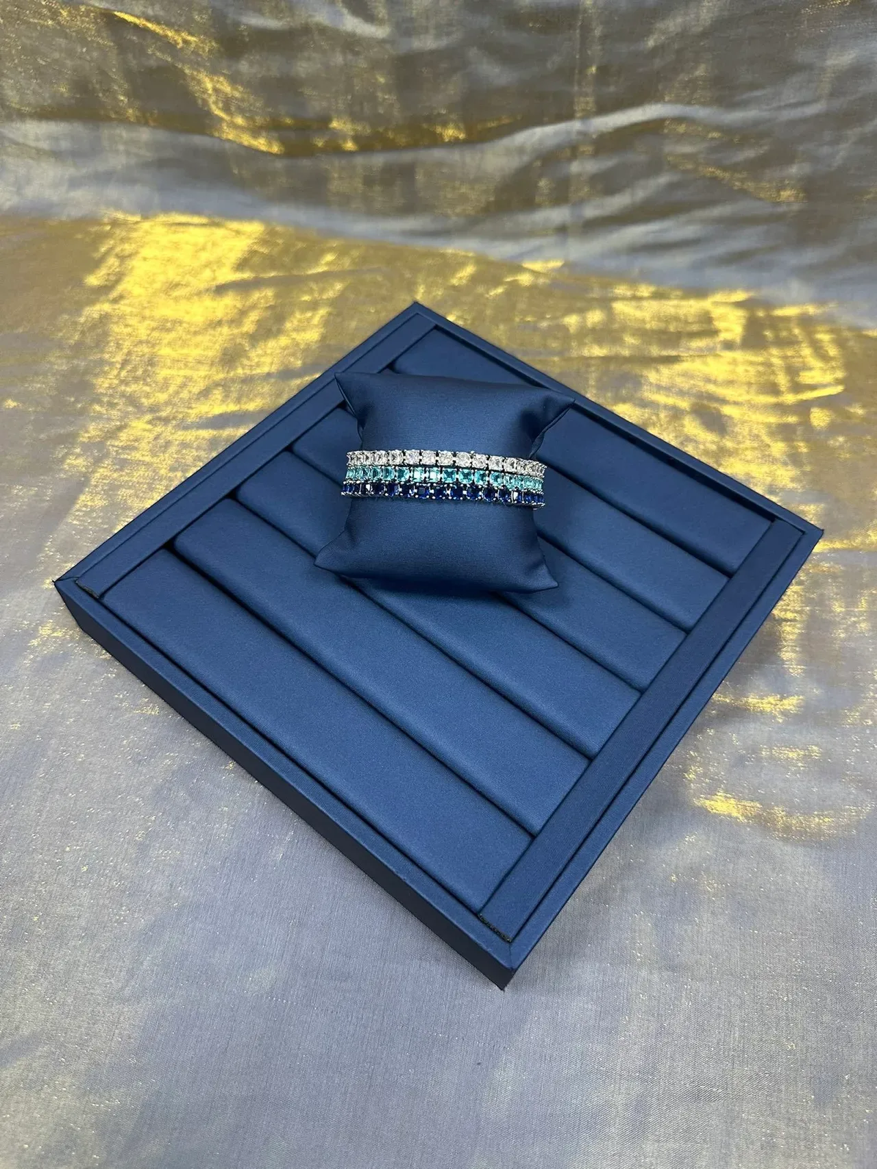 Navy Gold Satin-Lined Segmented Tray Jewelry 9