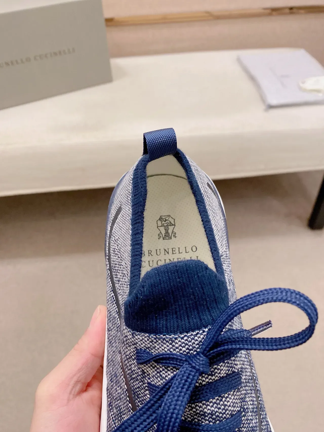 Navy Gray Knit Upper Contrast Accents Sneakers 4