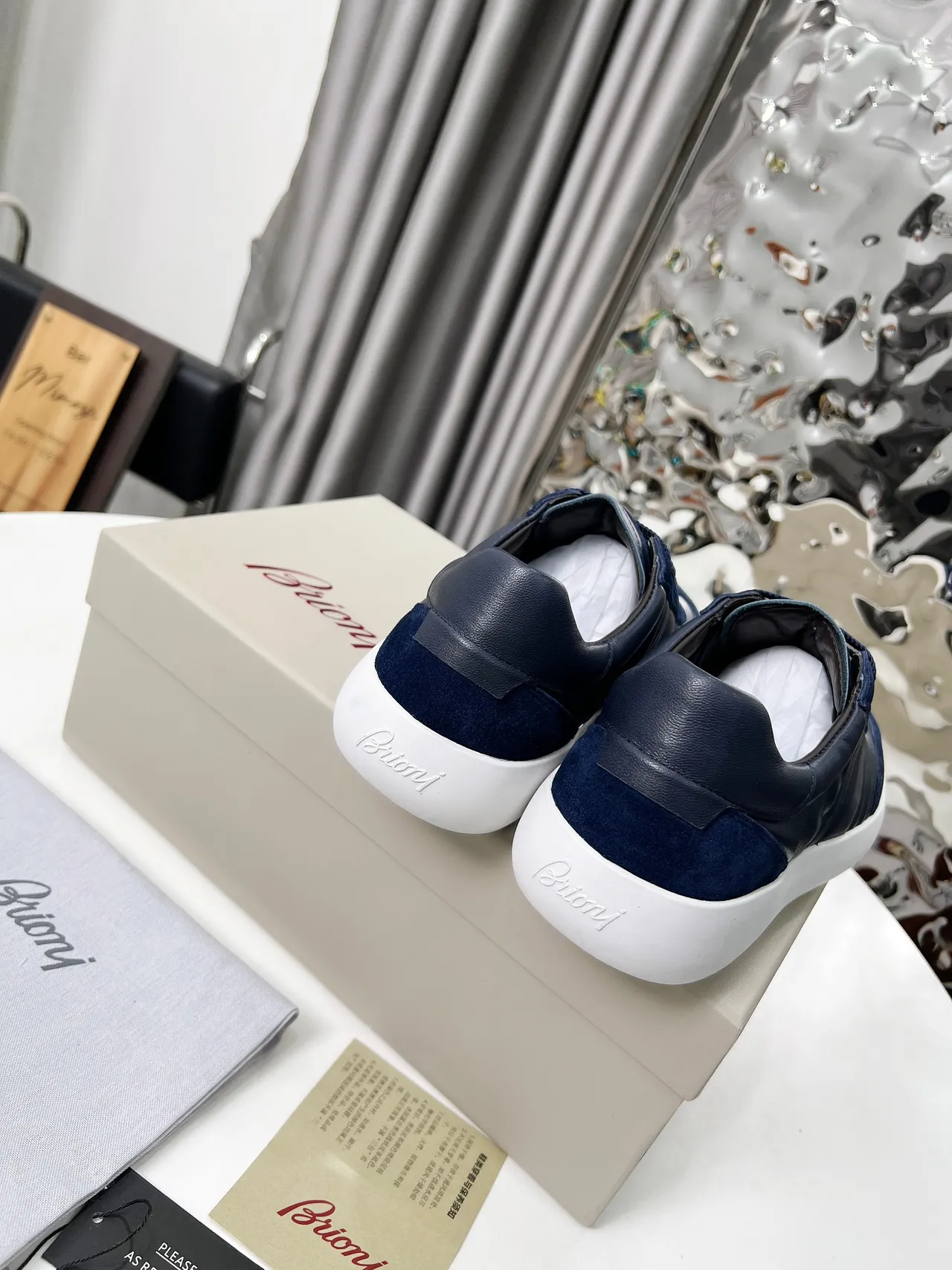 Navy Leather-Suede Panelled Low-Top Lace-Up Lifestyle Sneakers 2