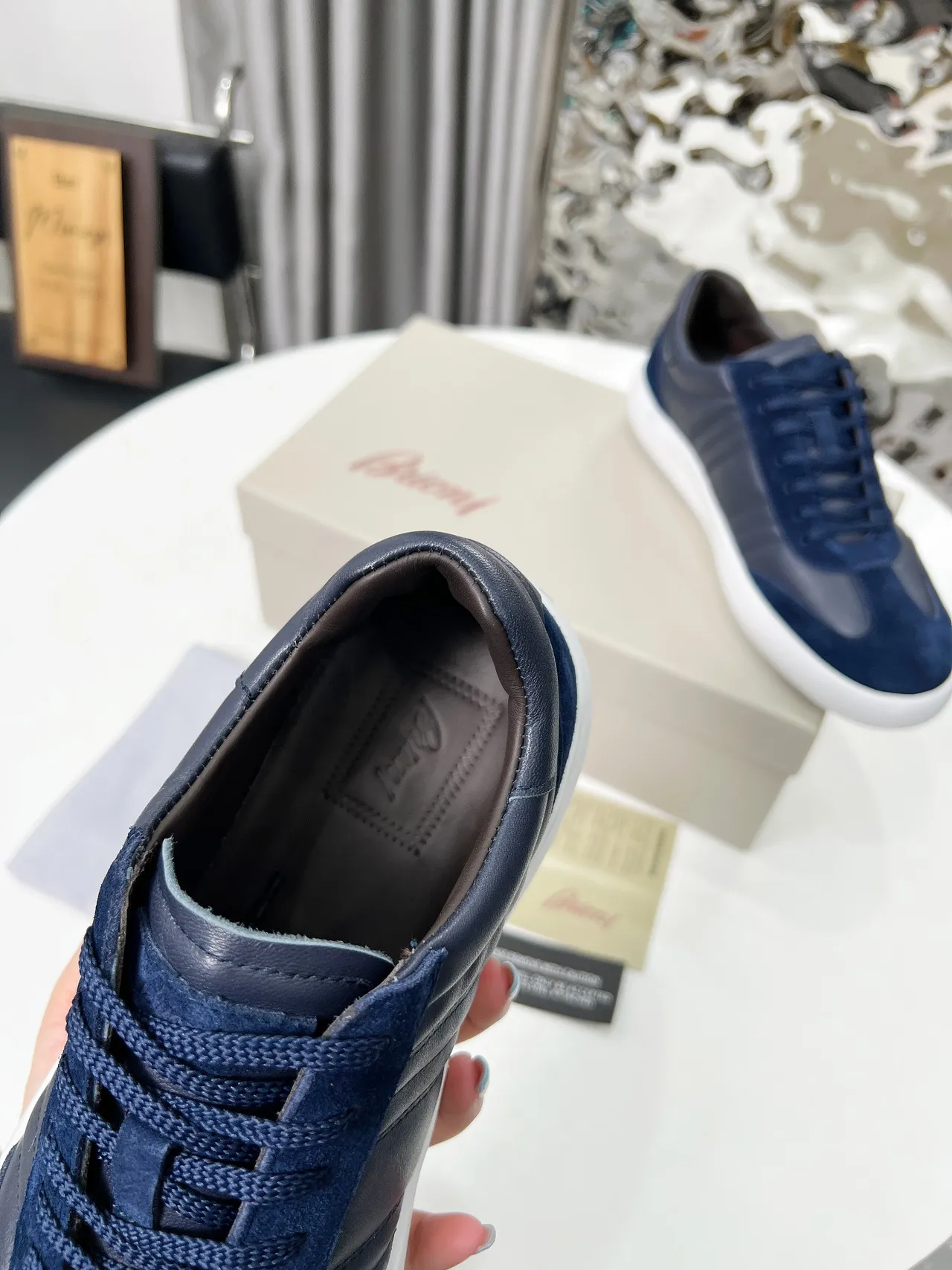 Navy Leather-Suede Panelled Low-Top Lace-Up Lifestyle Sneakers 3
