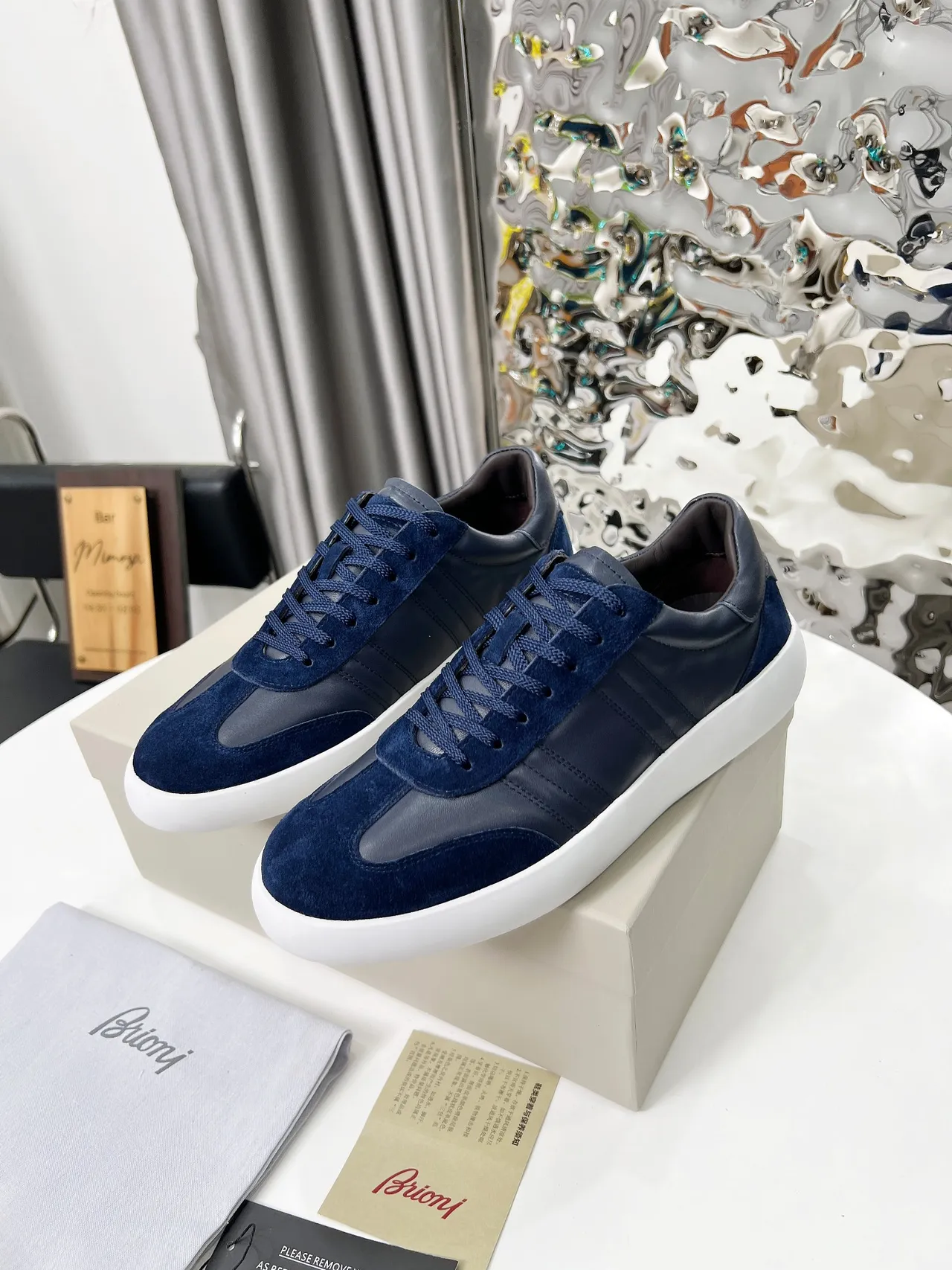 Navy Leather-Suede Panelled Low-Top Lace-Up Lifestyle Sneakers 4