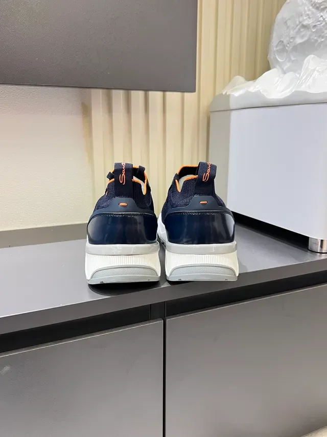 Navy Orange Knit Upper Laceless Slip-On Sneakers 2